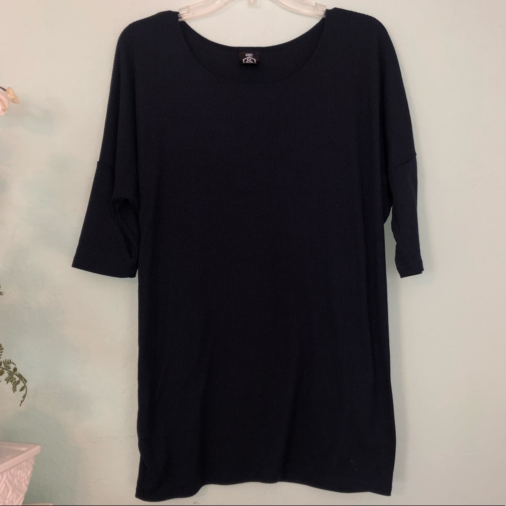 Agnes & Dora Navy Blue Ribbed Tunic Tee Large